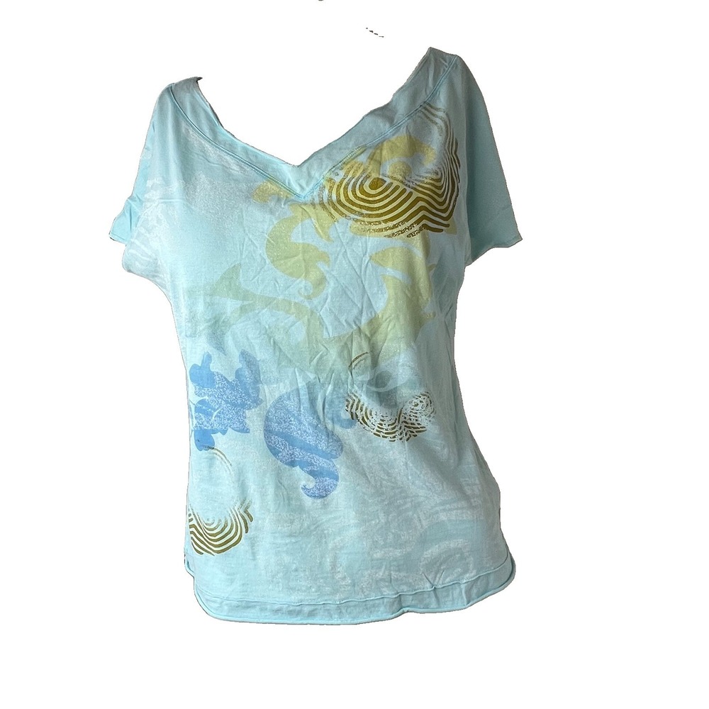 Nike Cotton Blue  Floral V Neck  Boho V Neck Top Medium